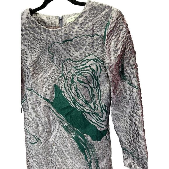 Carolina Herrera Textured Metallic Brocade Mini Dress Gray Green Floral Sz 6 - Picture 7 of 16